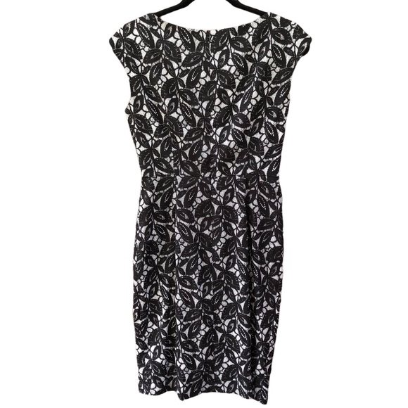 London Times 6 Dress Sheath Black White Lace Pattern Career Cap Sleeves - Picture 3 of 3